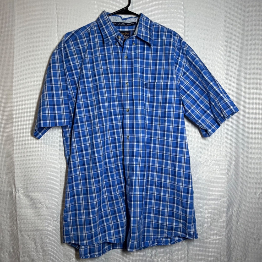 Wrangler George Strait Shirt XL Blue Plaid Cotton Blend Button Up Western Shirt